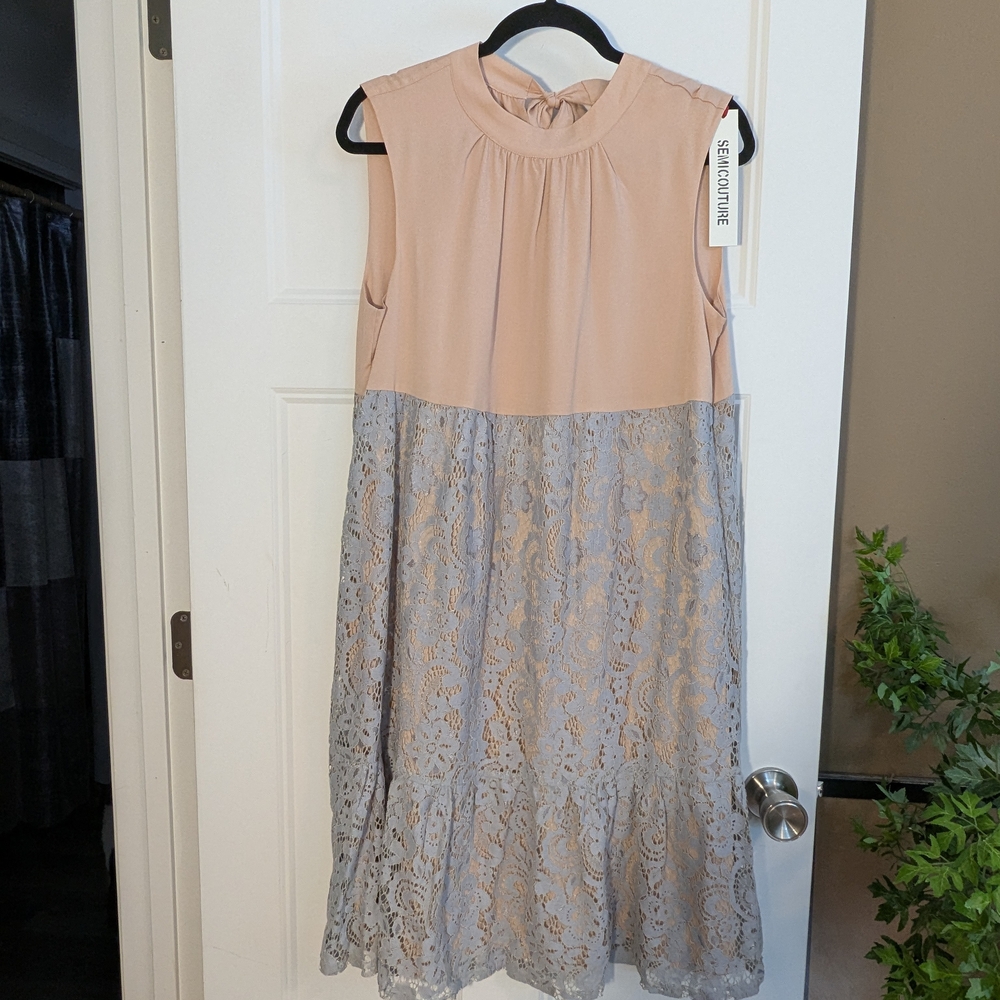 Brand New Semicouture Women's Midi Dress in Peach/Pink and Sky-Blue. Sz XL.